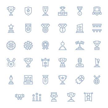 Trophy High Resolution Icon Pack with 35 Regular Line Grid Fitted Elements vector