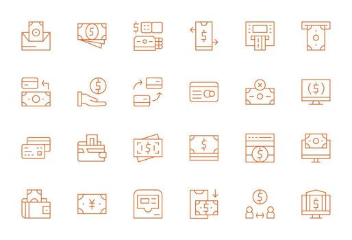 Withdraw Pixel Optimized Set with 24 128x128 Thin Line Icons vector