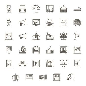 35 Regular Line Icons designed for Public in 256x256 Pixel Aligned format vector