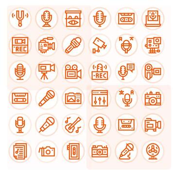 Recording Icon Library with 36 Bold Line High Resolution Pixel Optimized Designs vector