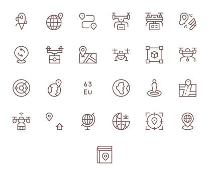 25 Regular Line Icons for Mapping in crisp Retina Ready Detail Enhanced resolution vector