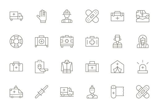 First Responder Icon Set with 24 Thin Line High Resolution PIXEL Perfect Graphics vector