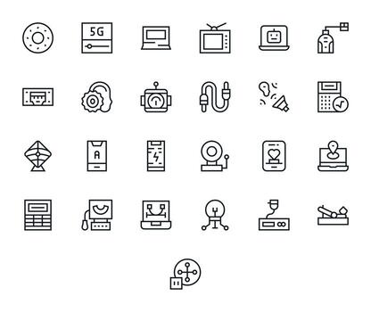 dispositivo icono repositorio conteniendo 25 regular línea 128x128 píxel alineado gráficos vector