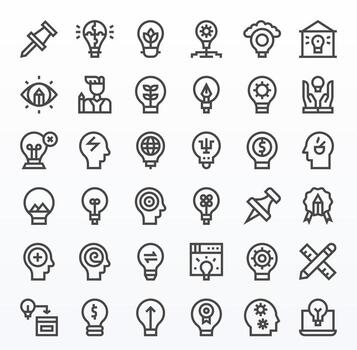 Idea Icon Set with 36 Bold Line 128x128 Pixel Aligned Graphics vector