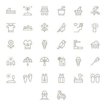 32 Icons for Summer optimized in PIXEL Perfect 256x256 Thin Line resolution vector