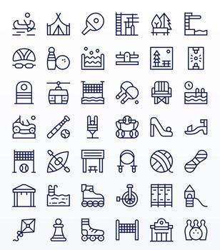 Recreation Scalable Set featuring 42 PIXEL Perfect Regular Line Retina Ready Icons vector
