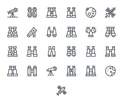 25 Editable Icons themed around Telescope in 256x256 Regular Line format vector
