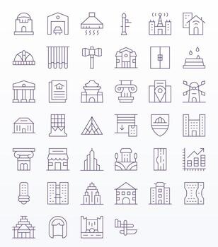 Building 128x128 Icon Pack with 40 Thin Line PIXEL Perfect Elements vector