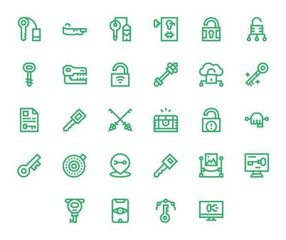 28 128x128 Bold Line Icons optimized for Unlock Pixel Aligned display vector