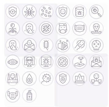 32 Thin Line Icons for Virus in crisp High Resolution PIXEL Perfect resolution vector