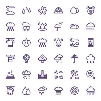 36 Icons for Humidity featuring High Resolution Pixel Optimized Bold Line Graphics vector