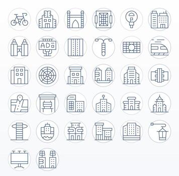 Urban Icon Repository containing 32 Thin Line High Resolution Editable graphics vector
