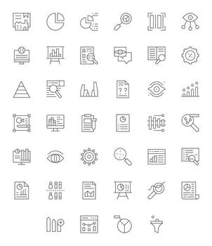 40 Pixel Aligned Icons themed around Data Analysis in 256x256 Thin Line format vector