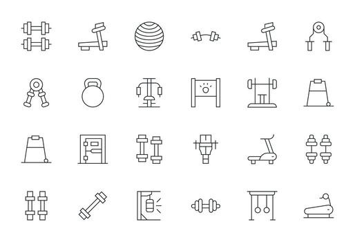 Gym Equipment Icon Set with 24 Thin Line High Resolution Pixel Aligned Graphics vector