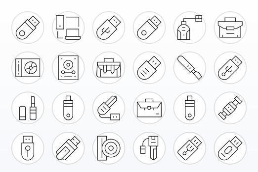 Portable Storage Icon Library with 24 Thin Line High Resolution Pixel Optimized Designs vector