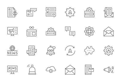 Updates Comprehensive Bundle with 24 PIXEL Perfect Thin Line High Resolution Icons vector