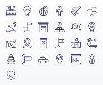 Destination Scalable Set featuring 25 PIXEL Perfect Regular Line High Resolution Icons vector