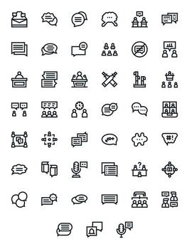 45 Icons for Discussion optimized in Grid Fitted 128x128 Bold Line resolution vector