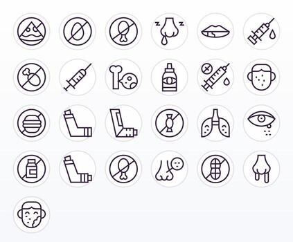 25 Icons for Allergy optimized in Pixel Aligned 64x64 Regular Line resolution vector