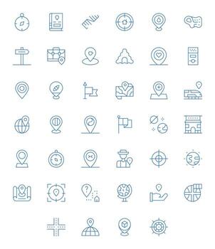 40 256x256 Icons for Location in Pixel Aligned Thin Line Format vector
