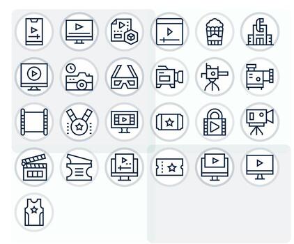 25 Retina Ready Icons for Movie in Pixel Aligned Regular Line Format vector