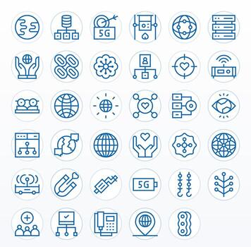 Connection Icon Set with 35 Regular Line 256x256 Pixel Optimized Graphics vector