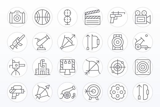 24 Icons for Shooting featuring Retina Ready Pixel Optimized Thin Line Graphics vector