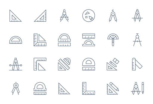 Thin Line Editable Icons from Protractor Set with 24 64x64 Icons vector
