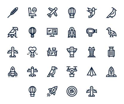 28 Bold Line Icons for Flight in crisp Retina Ready Pixel Aligned resolution vector