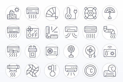 24 Thin Line Display Perfect Icons for Cooling Graphics vector