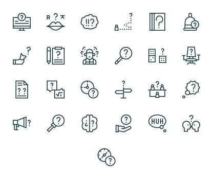 Doubt Icon Toolkit featuring 25 Grid Fitted High Resolution Regular Line elements vector