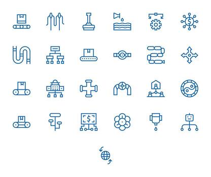 fluir exhaustivo haz con 25 editable regular línea 64 x 64 íconos vector