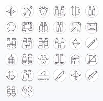 32 128x128 Icons for Hunting in Grid Fitted Thin Line Format vector