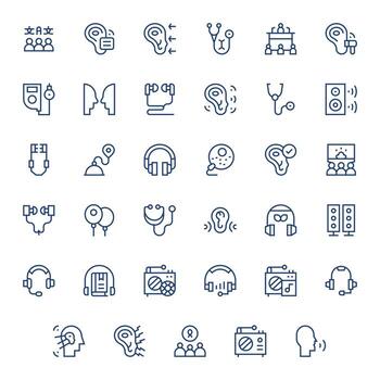 35 Icons for Listening featuring 128x128 Pixel Optimized Regular Line Graphics vector