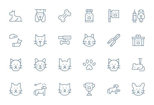 24 64x64 Thin Line Icons optimized for Veterinary Pixel Aligned display vector