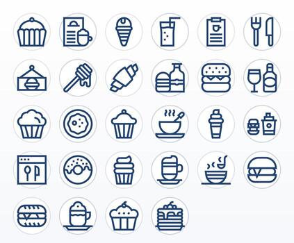 28 256x256 Bold Line Icons for Cafe Menu with Editable precision vector
