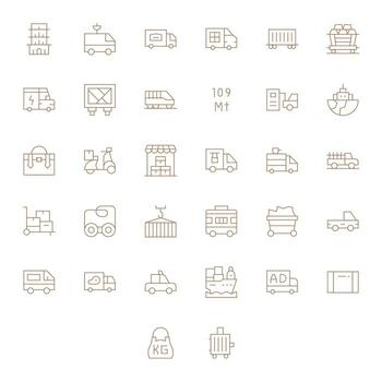 Freight Icon Library with 32 Thin Line 128x128 Pixel Optimized Designs vector