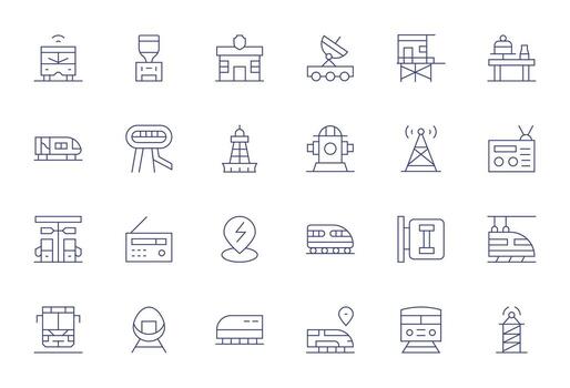 Station Scalable Set featuring 24 Editable Thin Line 64x64 Icons vector