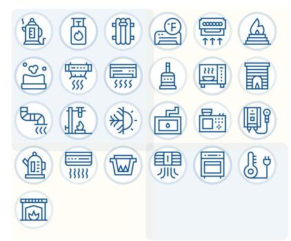 25 Grid Fitted High Resolution Icons for Heating in elegant Regular Line design vector