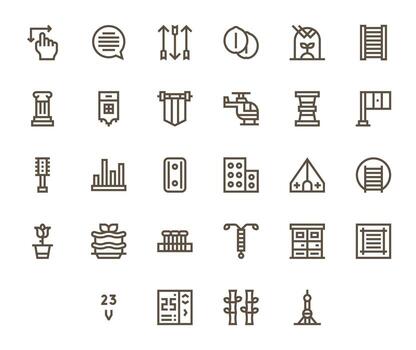 28 Icons for Vertical optimized in Editable 256x256 Bold Line resolution vector