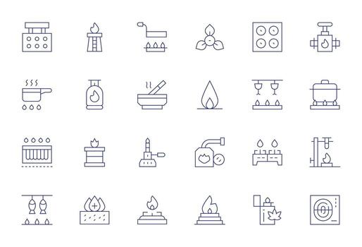 Burner Visual Pack containing 24 Thin Line Pixel Optimized Icons vector