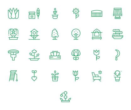 25 Pixel Aligned Icons themed around Garden in 128x128 Regular Line format vector