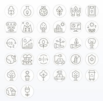 32 High Resolution Thin Line Display Perfect Icons for Sustainability Projects vector