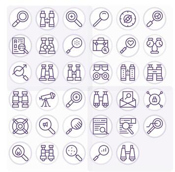 35 High Resolution Regular Line Icons for Magnifying with PIXEL Perfect precision vector