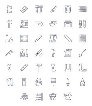 40 High Resolution Thin Line Icons optimized for Tool Pixel Aligned display vector