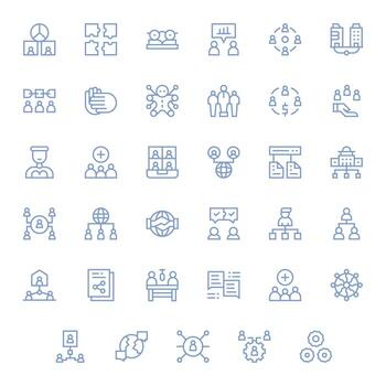 Collaboration Icon Set with 35 Regular Line High Resolution Pixel Aligned Graphics vector
