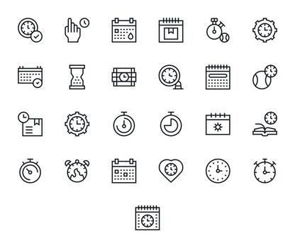 Deadline Icon Set with 25 Regular Line 128x128 Pixel Aligned Graphics vector