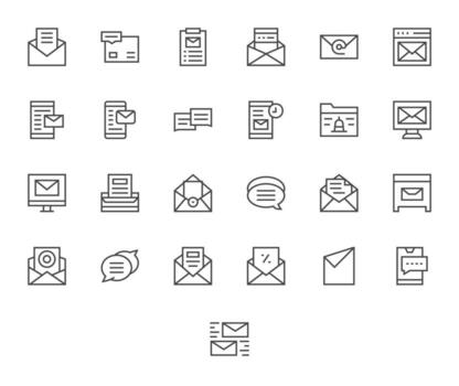 bandeja de entrada icono conjunto con 25 regular línea alto resolución píxel alineado gráficos vector