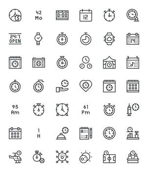 42 alto resolución íconos para hora en monitor Perfecto regular línea formato vector