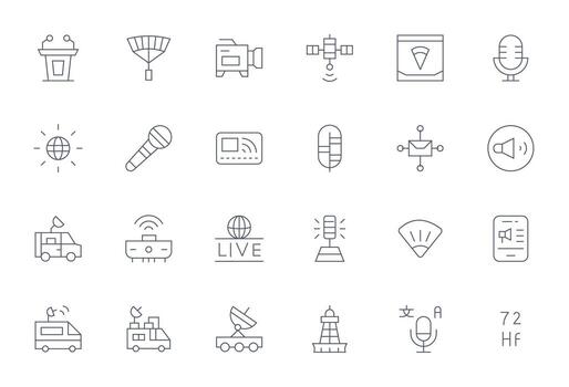 24 64x64 Thin Line Icons optimized for Broadcasting Display Perfect display vector